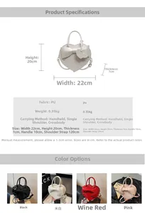 Tableau de tailles détaillé pour sac à main en PU en forme de cœur avec nœud décoratif