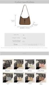 Detailed size specifications and color options for textured PU leather shoulder bag