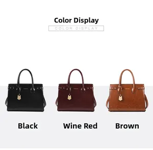 Detailed comparison of leather tote bags in black, burgundy, and brown with metal charms