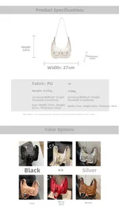 Detailed size chart of the PU hobo bag featuring 27x22x10cm dimensions and color options