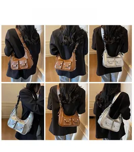 Hobo shoulder bag styling shots showing side and back views in brown and silver