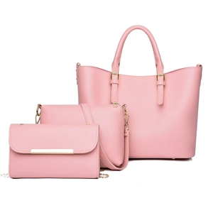 Ensemble de 3 sacs roses en cuir PU pour femmes avec cabas, sac bandoulière et pochette