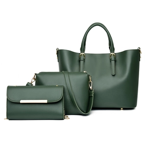 Ensemble de 3 sacs pour femmes vert foncé en cuir synthétique avec détails dorés chic