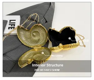 Detail of gold shell evening bag showing internal structure options with or without lining