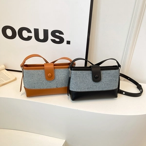 Patchwork Crossbody Bag For Women Denim Fabric And PU Leather Retro Small Square Shoulder Handbag Versatile