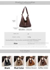 Detailed size and weight specs for the large PU leather tote bag with knotted strap