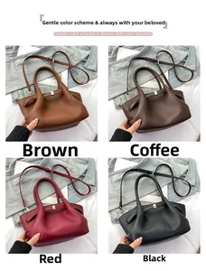 Quattro borse a secchiello vintage in pelle litchi marrone, caffè, rosso e nero set