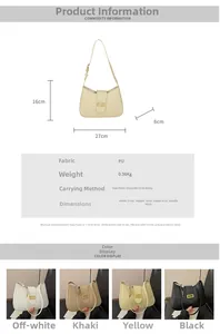 Detailed infographic of vintage faux leather baguette bag showing dimensions and colors