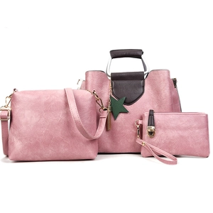 Ensemble 3 pièces de sacs à main en cuir rose avec cabas, bandoulière et pochette