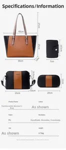 Guía de tallas detallada con dimensiones para el bolso tote grande y el set de bolsos