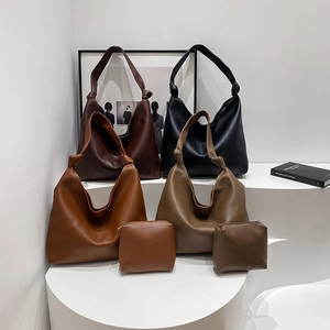 Large Hobo Tote Bag Lychee Texture PU Leather Knot Strap Vintage Versatile Shoulder Crossbody Bag For Women