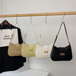 Women Retro PU Leather Underarm Shoulder Bag With Golden Metal Buckle Adjustable Strap Minimalist Fashion High Capacity
