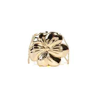 Elegant gold flower shaped acrylic evening clutch bag with metal chain strap
