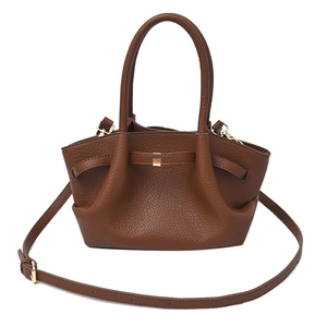 Borsa a secchiello vintage in pelle martellata marrone caramello con dettagli dorati