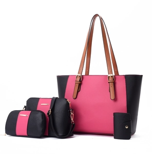 Ensemble de quatre sacs pour femmes en similicuir bicolore noir et rose fuchsia