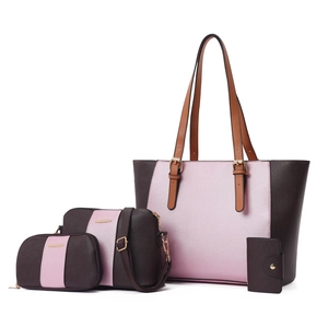 Ensemble de quatre sacs cabas grande capacité pour femmes en cuir Saffiano rose et marron