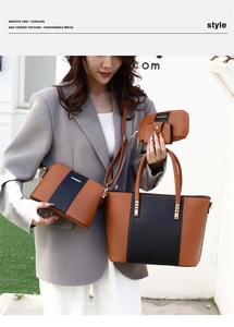 Ensemble détaillé de grand sac fourre-tout, sac bandoulière et pochette bicolore