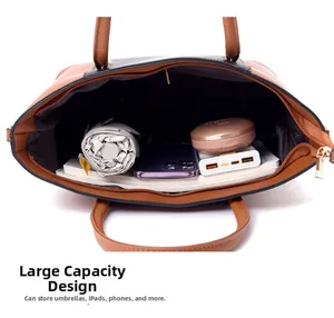 Grand sac cabas montrant l'espace pour parapluie, téléphone et essentiels quotidiens