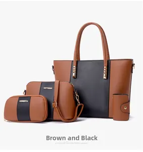 Ensemble détaillé de quatre sacs à main marron et noir avec cabas, sac bandoulière et pochettes