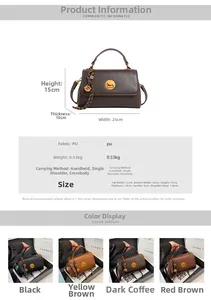 Detailed size chart for the PU leather messenger bag with dimensions and color options