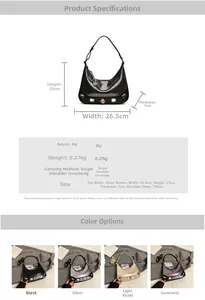 Size guide for faux snakeskin crescent bag with dimensions 26.5x23x7cm in four colors