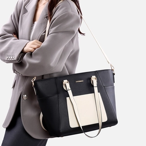Ensemble de sacs cabas 3 pièces en cuir Saffiano noir et blanc avec bandoulière