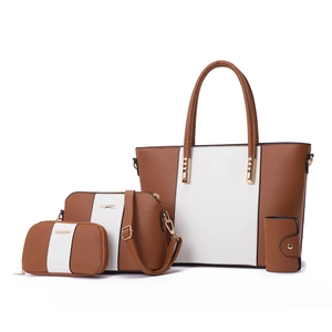 Ensembles De Sacs Assortis Chic En Cuir PU Pour Femmes Bloc De Couleur Grande Capacité Tote Sac Bandoulière Portefeuille Porte Cartes