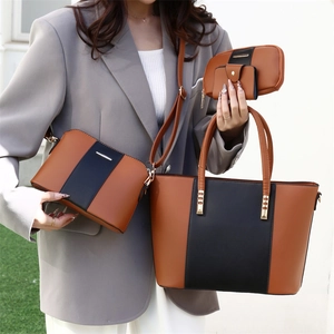 Ensemble de sacs trois pièces avec design bicolore marron-noir et détails dorés