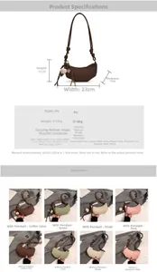 Size chart for minimalist PU dumpling bag showing dimensions and crossbody strap length