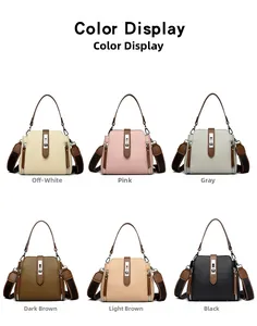 Six colors of textured bucket bags with top handles and detachable wide straps