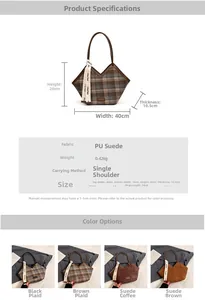 Detailed size specifications and material chart for the vintage PU leather tote bag