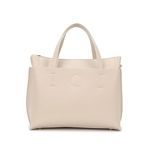 Minimalist beige textured tote bag for women with geometric stitching and top handles