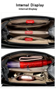 Internal view of litchi grain leather bag with functional compartments and compartments