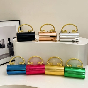 Women Evening Clutch Bag Acrylic Cylinder Hard Shell With Dragon Handles Metal Chain Vintage Party Wedding Handbag
