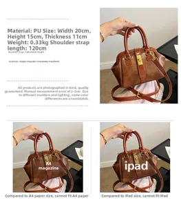 Brown crocodile texture handbag size 20x15x11cm with adjustable 120cm strap