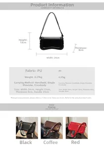 Detailed view of retro PU leather pillow bag with size charts and multiple color variants