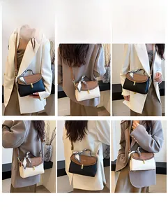 Litchi pattern crossbody bag shown in shoulder, crossbody and handheld wearing styles