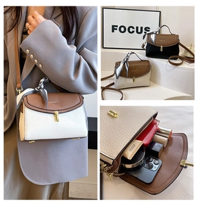 Detailed interior view of a versatile crossbody bag showing capacity for makeup and phone