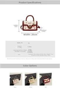 Detailed size parameters and color options for the cherry print faux leather handbag