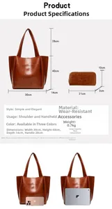 Guida alle taglie per borsa tote in pelle marrone e portafoglio con misure