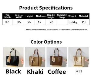 Size chart and specifications for the large PU leather tote bag with silk scarf detail