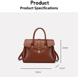 Detailed size specifications of retro brown tote bag with 32x24x16cm dimensions