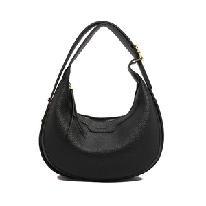 Black litchi grain leather hobo bag with adjustable strap and gold hardware accents