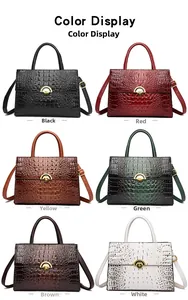 Matrix display of crocodile embossed crossbody bags in six vibrant colors with gold locks