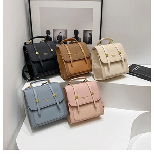 Sac À Dos Main Pour Femmes PU Cuir Texture Tissée Rabat Rétro Tendance Double Usage Sac Voyage Matériel Doré