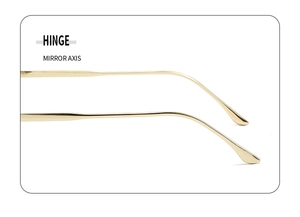 Close-up of golden metal hinge and mirror axis detail on rimless luxury sunglasses