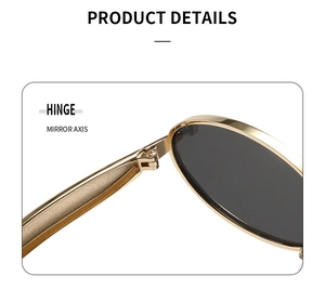 Macro shot of high-quality metal hinge and frame structure on oval sunglasses