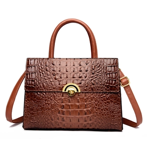 Women Retro Crocodile Embossed PU Leather Handbag Gold Buckle Top Handle Shoulder Crossbody Bag Trendy Spring