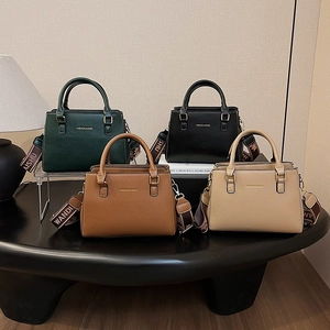 Women Handbag PU Leather Litchi Pattern Crossbody Bag With Wide Woven Shoulder Strap Fashion Tote Simple Versatile