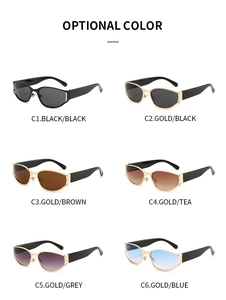 Detailed grid view showcasing six color options for futuristic oval metallic sunglasses